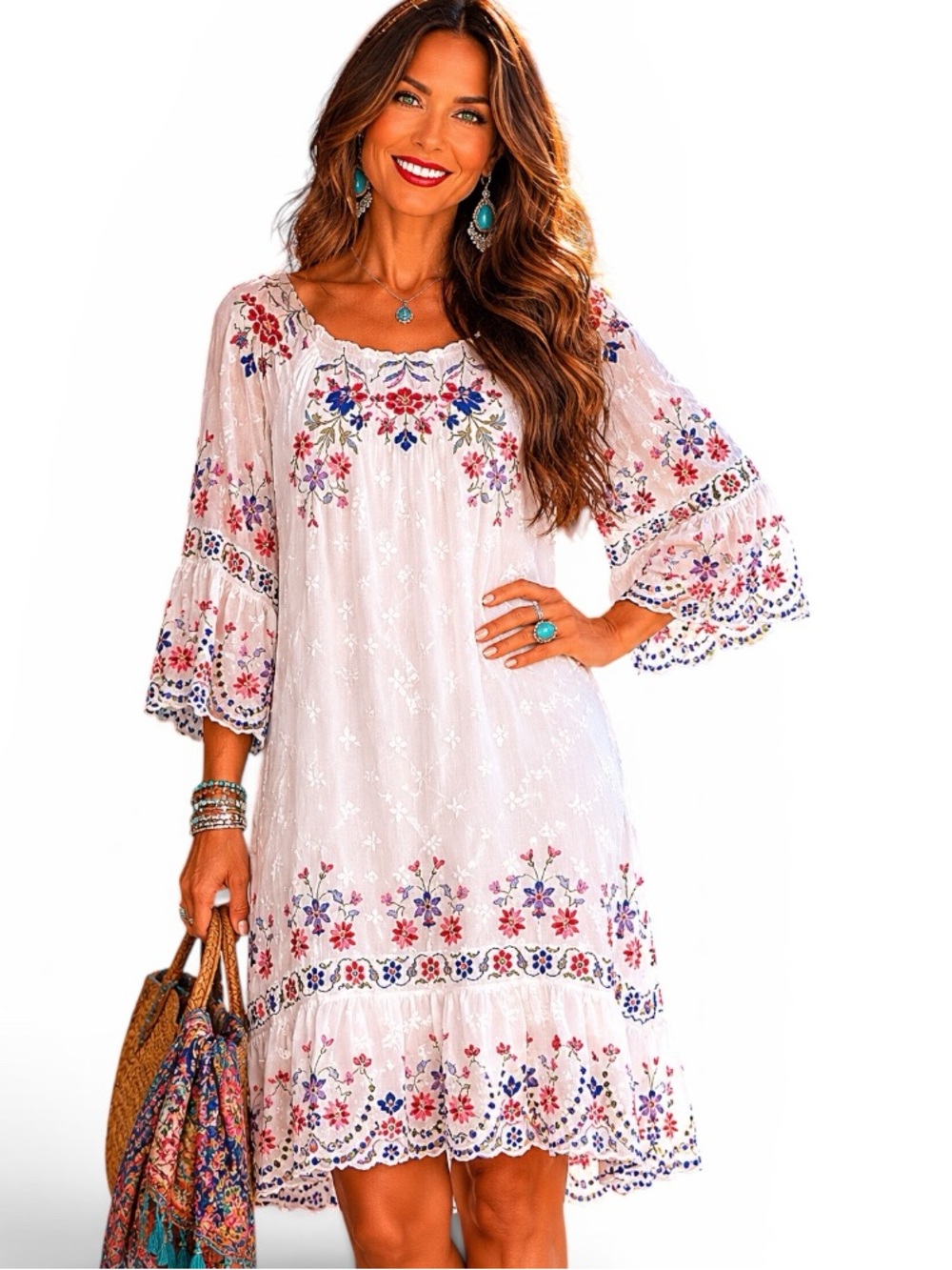 Johnny Was heavily embroidered Victoria dress